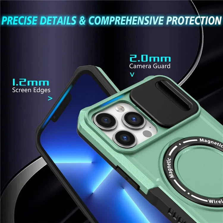 For iPhone 13 Pro Max 6.7 inch Magnetic Case with Sliding Camera Cover Kickstand Shockproof Phone Shell