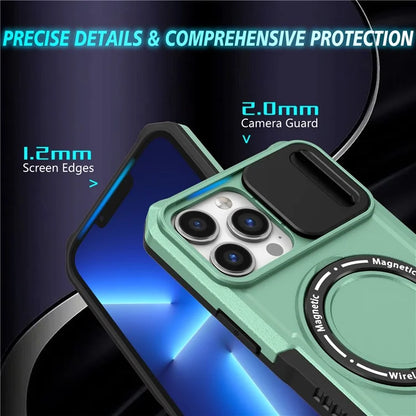 For iPhone 13 Pro Max 6.7 inch Magnetic Case with Sliding Camera Cover Kickstand Shockproof Phone Shell