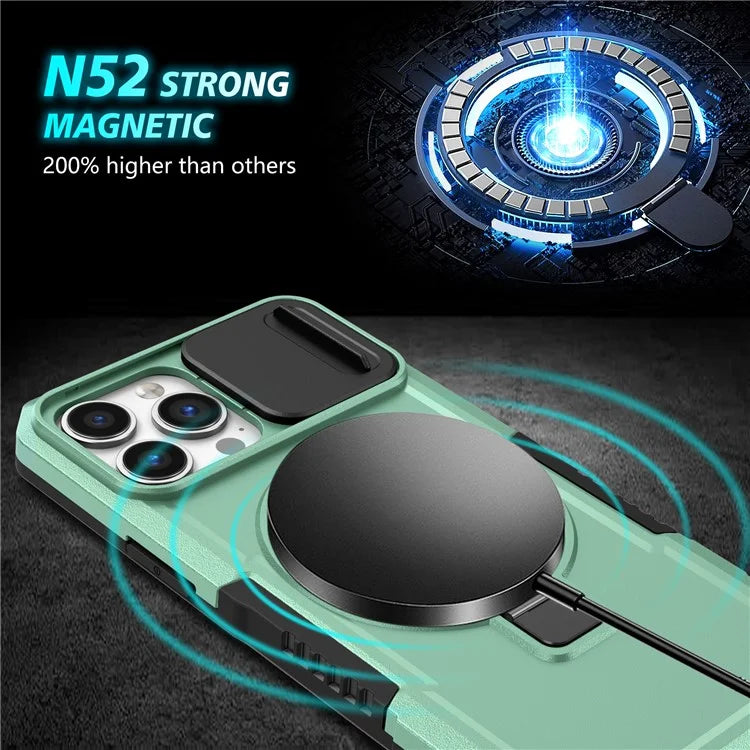 For iPhone 13 Pro Max 6.7 inch Magnetic Case with Sliding Camera Cover Kickstand Shockproof Phone Shell