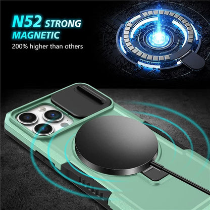 For iPhone 13 Pro Max 6.7 inch Magnetic Case with Sliding Camera Cover Kickstand Shockproof Phone Shell