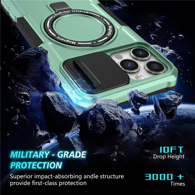 For iPhone 13 Pro Max 6.7 inch Magnetic Case with Sliding Camera Cover Kickstand Shockproof Phone Shell