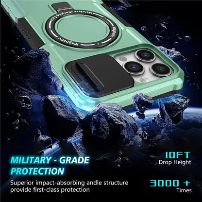 For iPhone 13 Pro Max 6.7 inch Magnetic Case with Sliding Camera Cover Kickstand Shockproof Phone Shell