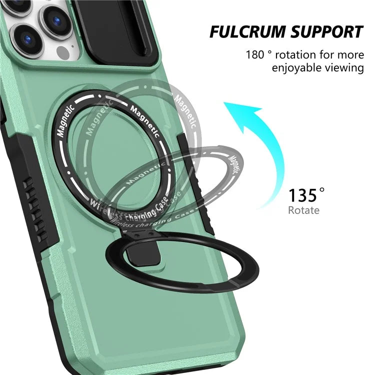 For iPhone 13 Pro Max 6.7 inch Magnetic Case with Sliding Camera Cover Kickstand Shockproof Phone Shell