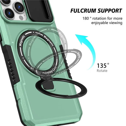 For iPhone 13 Pro Max 6.7 inch Magnetic Case with Sliding Camera Cover Kickstand Shockproof Phone Shell