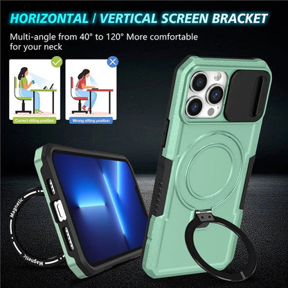 For iPhone 13 Pro Max 6.7 inch Magnetic Case with Sliding Camera Cover Kickstand Shockproof Phone Shell