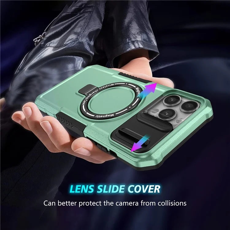 For iPhone 13 Pro Max 6.7 inch Magnetic Case with Sliding Camera Cover Kickstand Shockproof Phone Shell