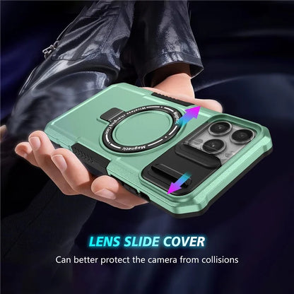For iPhone 13 Pro Max 6.7 inch Magnetic Case with Sliding Camera Cover Kickstand Shockproof Phone Shell