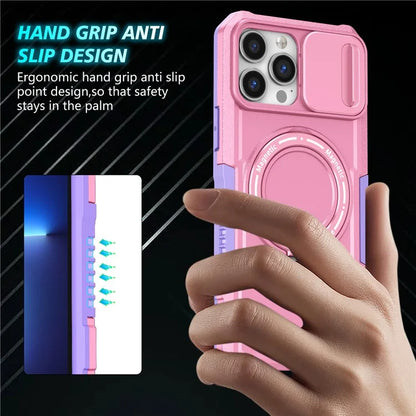 For iPhone 13 Pro Max 6.7 inch Magnetic Case with Sliding Camera Cover Kickstand Shockproof Phone Shell