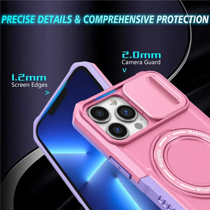 For iPhone 13 Pro Max 6.7 inch Magnetic Case with Sliding Camera Cover Kickstand Shockproof Phone Shell
