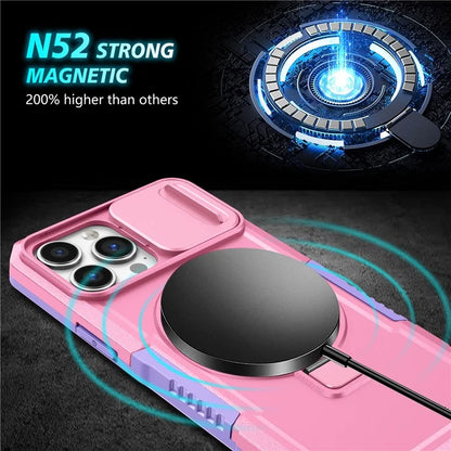 For iPhone 13 Pro Max 6.7 inch Magnetic Case with Sliding Camera Cover Kickstand Shockproof Phone Shell