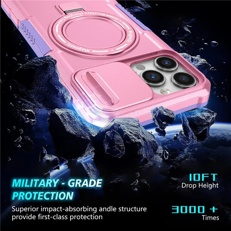 For iPhone 13 Pro Max 6.7 inch Magnetic Case with Sliding Camera Cover Kickstand Shockproof Phone Shell