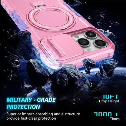 For iPhone 13 Pro Max 6.7 inch Magnetic Case with Sliding Camera Cover Kickstand Shockproof Phone Shell