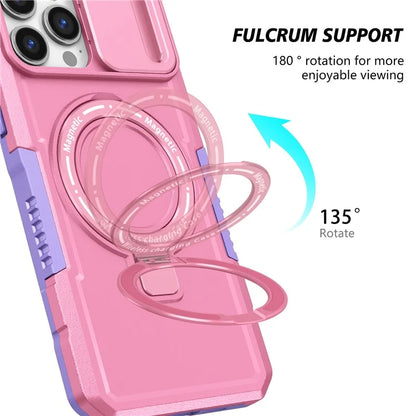 For iPhone 13 Pro Max 6.7 inch Magnetic Case with Sliding Camera Cover Kickstand Shockproof Phone Shell