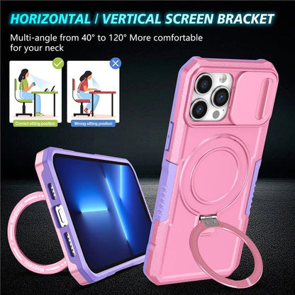 For iPhone 13 Pro Max 6.7 inch Magnetic Case with Sliding Camera Cover Kickstand Shockproof Phone Shell