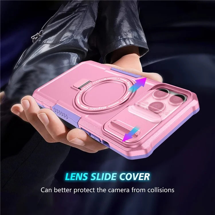 For iPhone 13 Pro Max 6.7 inch Magnetic Case with Sliding Camera Cover Kickstand Shockproof Phone Shell