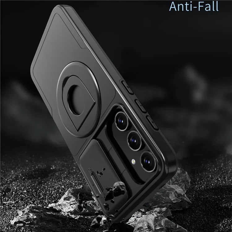 For Samsung Galaxy A55 5G Case Magnetic Kickstand TPU+PC Phone Cover with Slide Lens Lid
