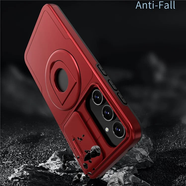 For Samsung Galaxy A55 5G Case Magnetic Kickstand TPU+PC Phone Cover with Slide Lens Lid
