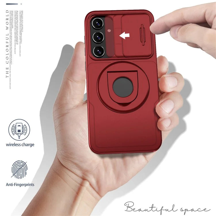 For Samsung Galaxy A55 5G Case Magnetic Kickstand TPU+PC Phone Cover with Slide Lens Lid
