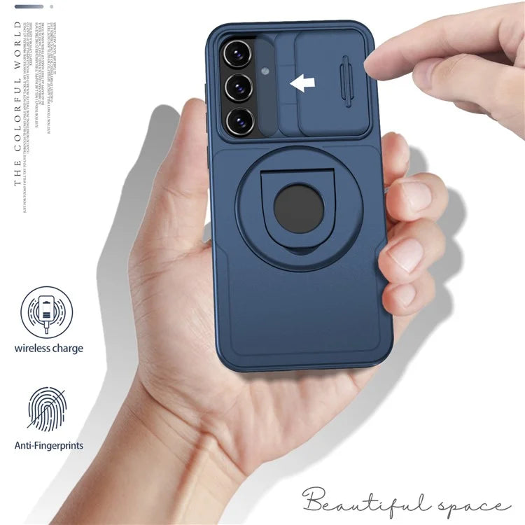 For Samsung Galaxy A55 5G Case Magnetic Kickstand TPU+PC Phone Cover with Slide Lens Lid