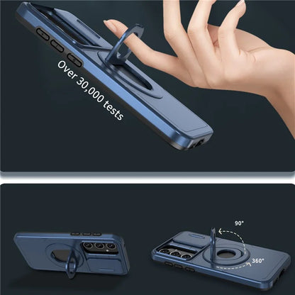 For Samsung Galaxy A55 5G Case Magnetic Kickstand TPU+PC Phone Cover with Slide Lens Lid