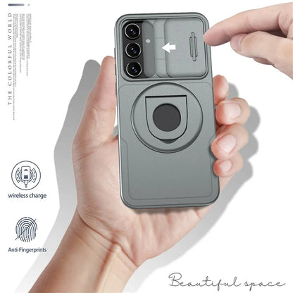 For Samsung Galaxy A55 5G Case Magnetic Kickstand TPU+PC Phone Cover with Slide Lens Lid