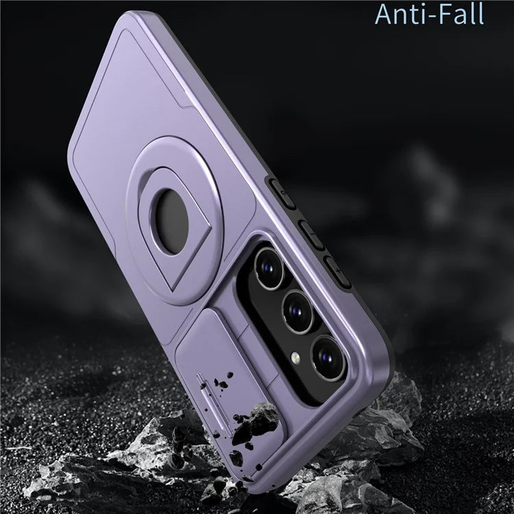 For Samsung Galaxy A55 5G Case Magnetic Kickstand TPU+PC Phone Cover with Slide Lens Lid