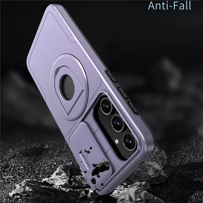 For Samsung Galaxy A55 5G Case Magnetic Kickstand TPU+PC Phone Cover with Slide Lens Lid