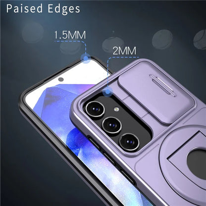 For Samsung Galaxy A55 5G Case Magnetic Kickstand TPU+PC Phone Cover with Slide Lens Lid