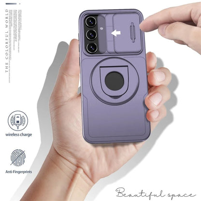 For Samsung Galaxy A55 5G Case Magnetic Kickstand TPU+PC Phone Cover with Slide Lens Lid
