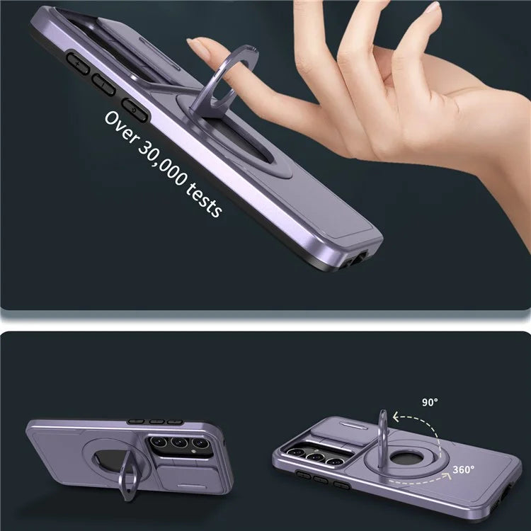 For Samsung Galaxy A55 5G Case Magnetic Kickstand TPU+PC Phone Cover with Slide Lens Lid