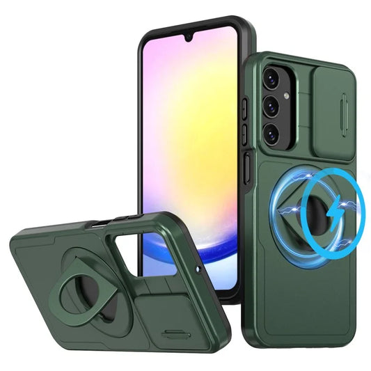 For Samsung Galaxy A25 5G (Global) (161.0 x 76.5 x 8.3mm) Case Kickstand TPU+PC Magnetic Phone Coverish Green