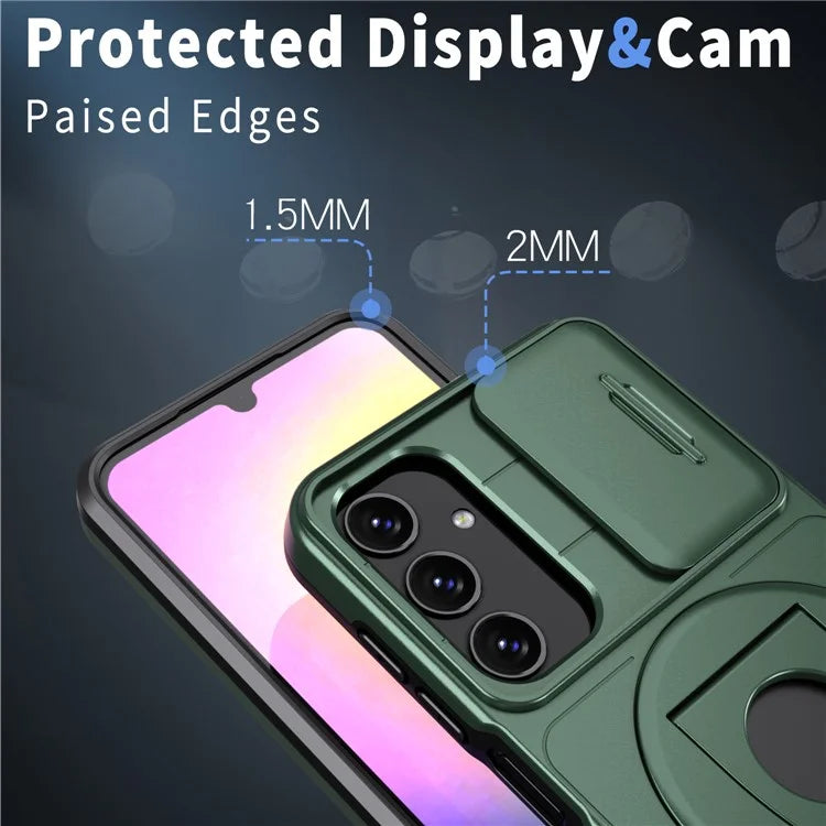 For Samsung Galaxy A25 5G (Global) (161.0 x 76.5 x 8.3mm) Case Kickstand TPU+PC Magnetic Phone Coverish Green