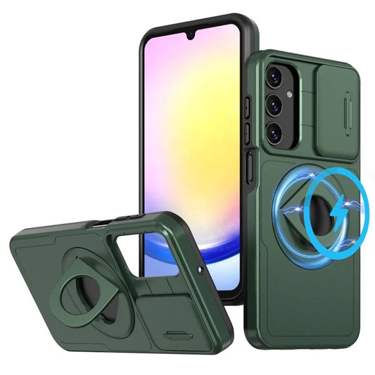 For Samsung Galaxy A05s 4G Case Built-in KickstandTPU+PC Phone Cover Slide Lens Protectionish Green