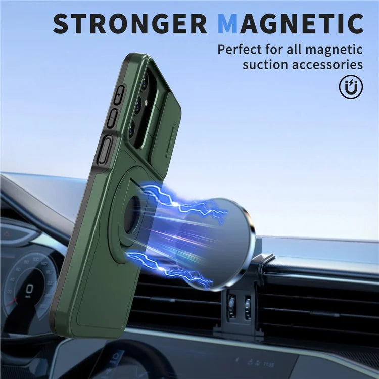 For Samsung Galaxy A05s 4G Case Built-in KickstandTPU+PC Phone Cover Slide Lens Protectionish Green
