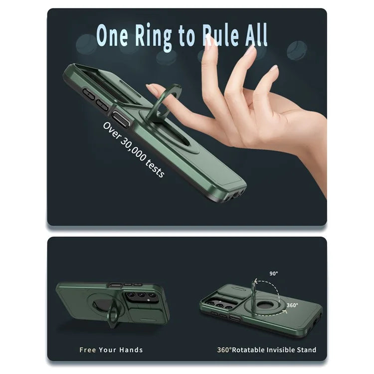 For Samsung Galaxy A05s 4G Case Built-in KickstandTPU+PC Phone Cover Slide Lens Protectionish Green
