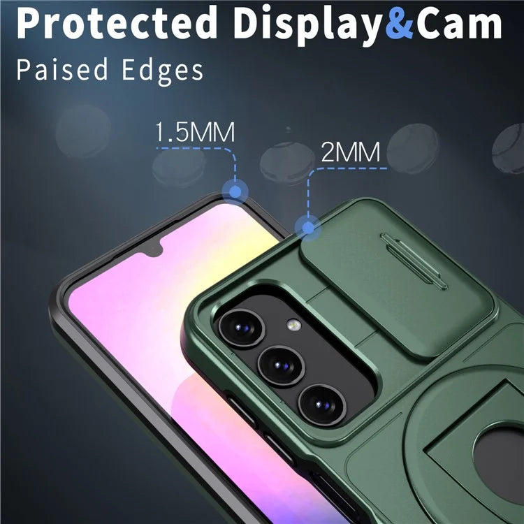 For Samsung Galaxy A34 5G Case Slide Camera Window TPU+PC Magnetic Phone Coverish Green