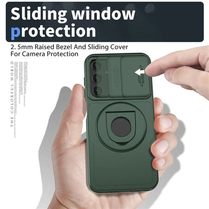 For Samsung Galaxy A34 5G Case Slide Camera Window TPU+PC Magnetic Phone Coverish Green