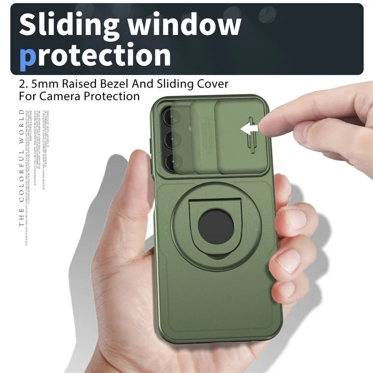 For Samsung Galaxy A24 4G (162.1 x 77.6 x 8.3mm) Case with Kickstand / Slide Camera Cover TPU+PC Phone Shell