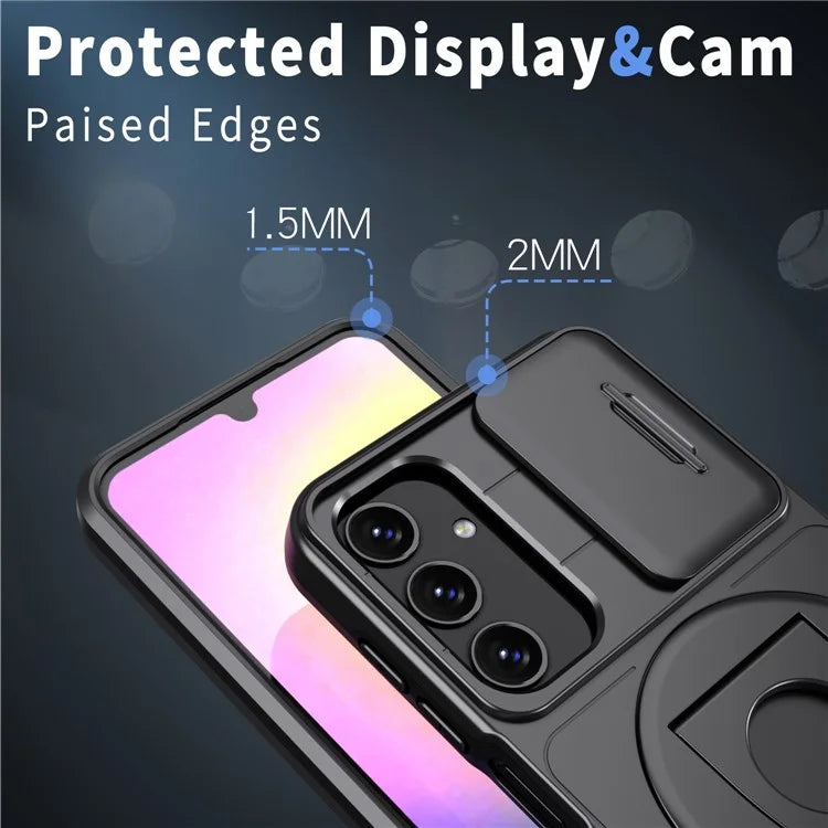For Samsung Galaxy A24 4G (162.1 x 77.6 x 8.3mm) Case with Kickstand / Slide Camera Cover TPU+PC Phone Shell