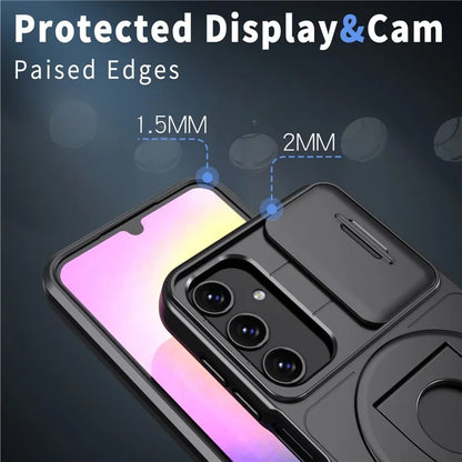For Samsung Galaxy A24 4G (162.1 x 77.6 x 8.3mm) Case with Kickstand / Slide Camera Cover TPU+PC Phone Shell