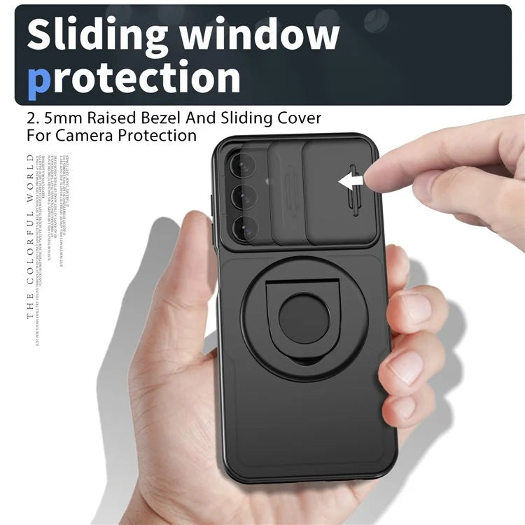 For Samsung Galaxy A24 4G (162.1 x 77.6 x 8.3mm) Case with Kickstand / Slide Camera Cover TPU+PC Phone Shell