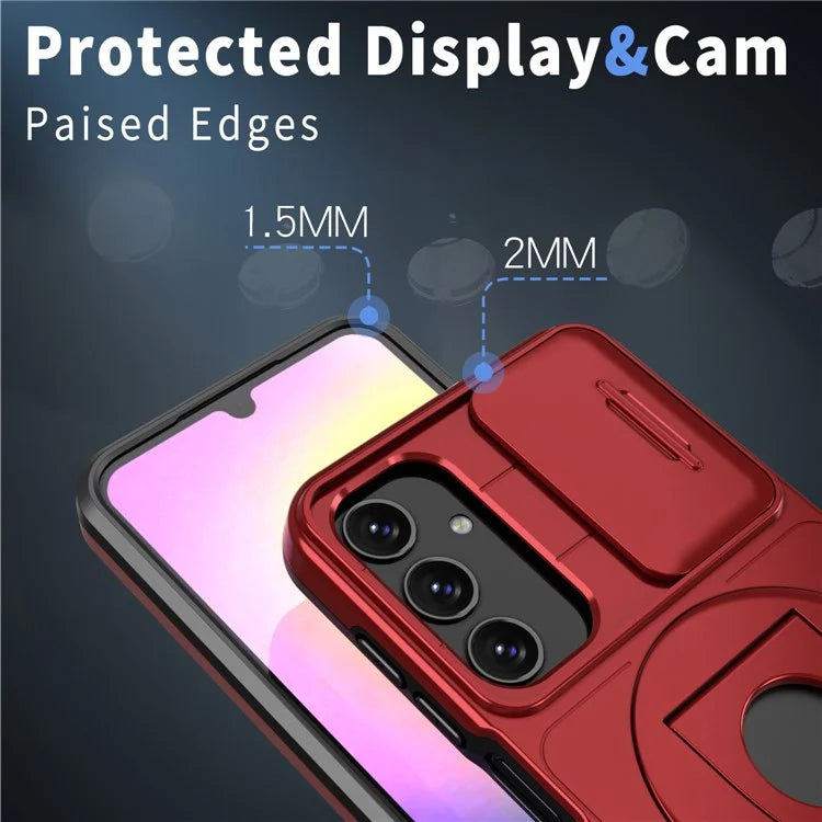 For Samsung Galaxy A24 4G (162.1 x 77.6 x 8.3mm) Case with Kickstand / Slide Camera Cover TPU+PC Phone Shell