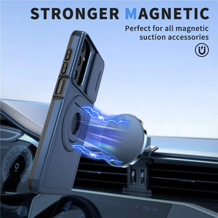 For Samsung Galaxy A24 4G (162.1 x 77.6 x 8.3mm) Case with Kickstand / Slide Camera Cover TPU+PC Phone Shell