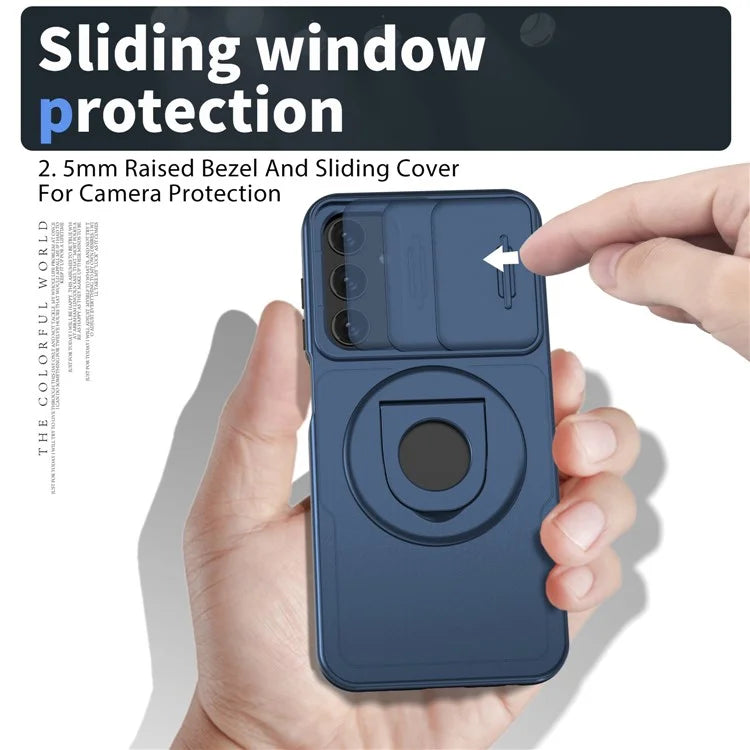 For Samsung Galaxy A24 4G (162.1 x 77.6 x 8.3mm) Case with Kickstand / Slide Camera Cover TPU+PC Phone Shell