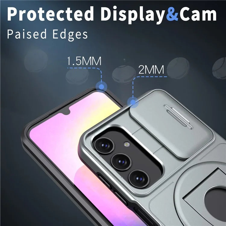 For Samsung Galaxy A24 4G (162.1 x 77.6 x 8.3mm) Case with Kickstand / Slide Camera Cover TPU+PC Phone Shell