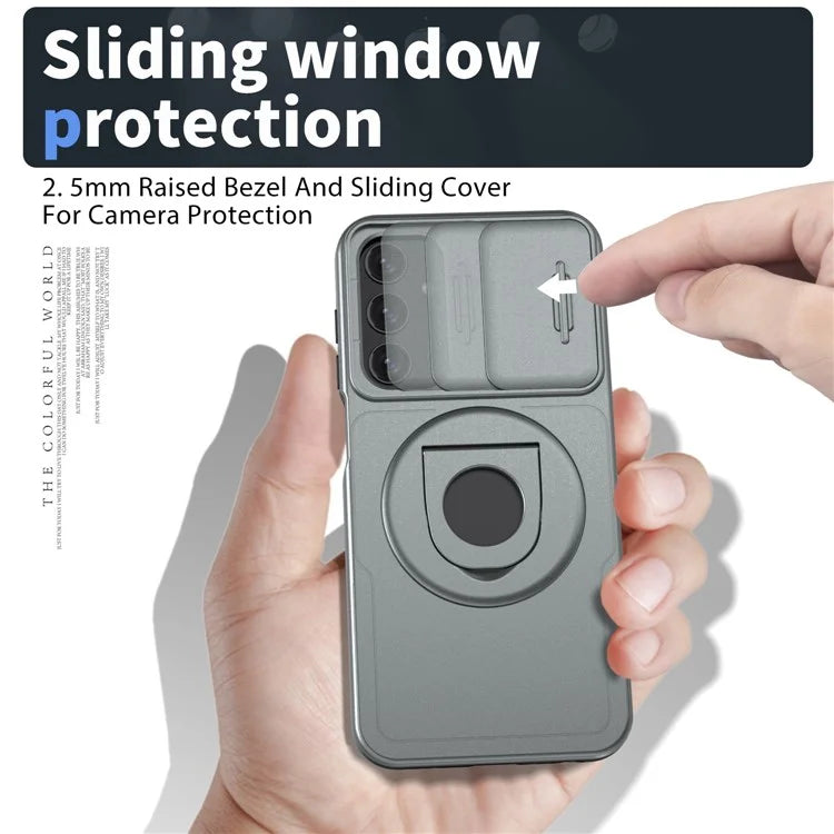 For Samsung Galaxy A24 4G (162.1 x 77.6 x 8.3mm) Case with Kickstand / Slide Camera Cover TPU+PC Phone Shell