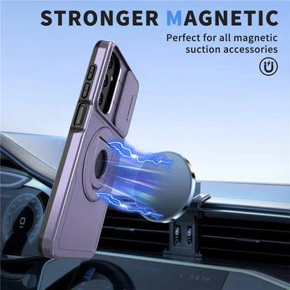 For Samsung Galaxy A24 4G (162.1 x 77.6 x 8.3mm) Case with Kickstand / Slide Camera Cover TPU+PC Phone Shell