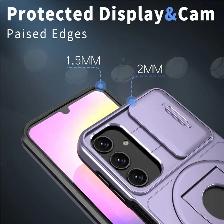 For Samsung Galaxy A24 4G (162.1 x 77.6 x 8.3mm) Case with Kickstand / Slide Camera Cover TPU+PC Phone Shell