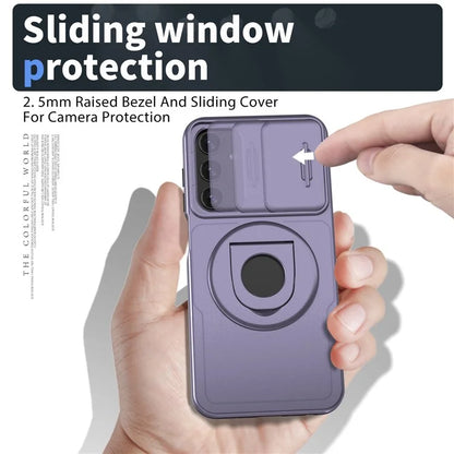 For Samsung Galaxy A24 4G (162.1 x 77.6 x 8.3mm) Case with Kickstand / Slide Camera Cover TPU+PC Phone Shell