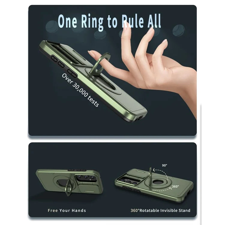 For Samsung Galaxy A13 4G / 5G Kickstand Case Slide Lens Lid TPU+PC Anti-Drop Phone Cover